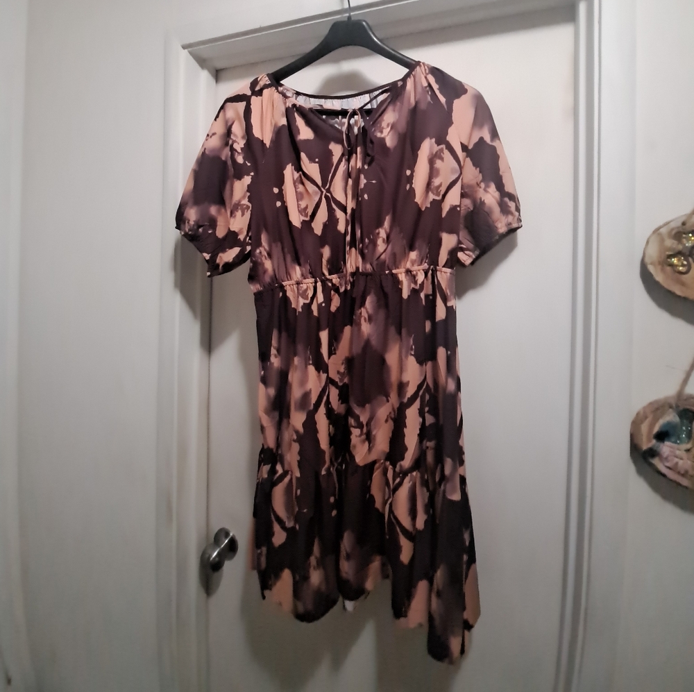 Tie-dyed Ruffle Midi Short-Sleeves  Dress-Size Large